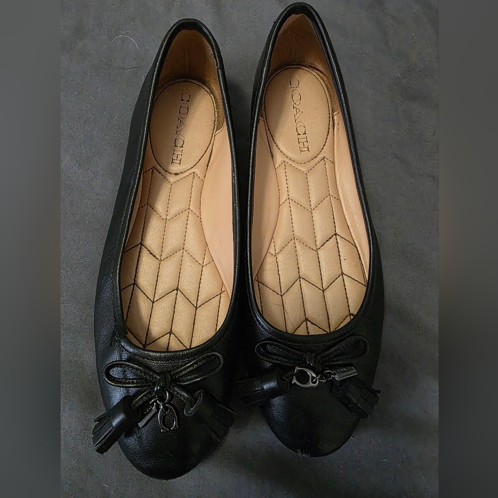 Coach Black Leather Women's Flats with Bow